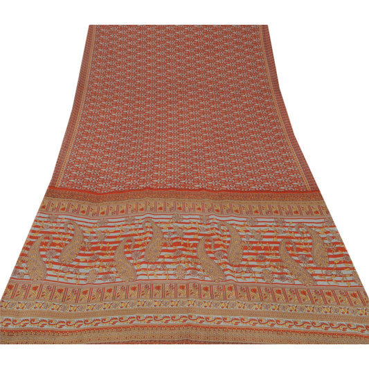 Sanskriti Vintage Red Sarees Moss Crepe Printed Sari Soft Decor 5Yd Craft Sustainable Fabric