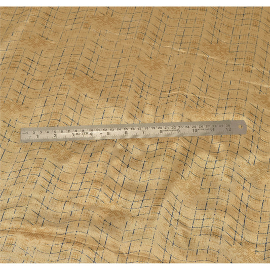 Sanskriti Vintage Beige Sarees Moss Crepe Printed Sari Soft Decor Craft Sustainable Fabric