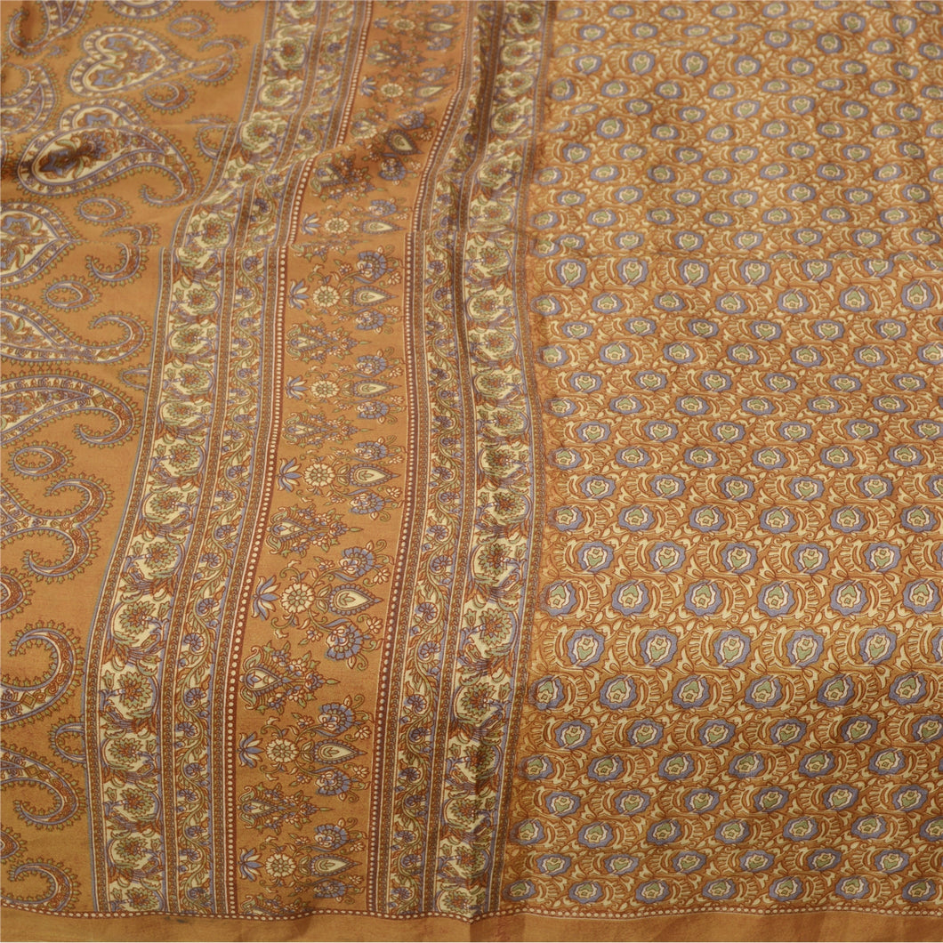 Sanskriti Vintage Green Sarees Moss Crepe Printed Sari 5Yd Craft Decor Fabric