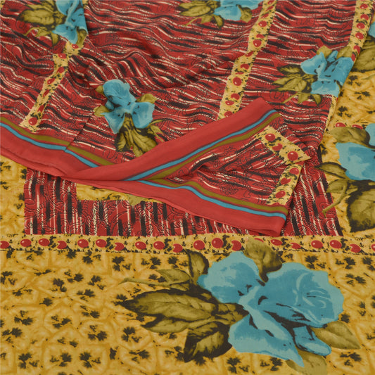 Sanskriti Vintage Red Sarees Moss Crepe Printed Indian Sari 5 Yd Craft Sustainable Fabric