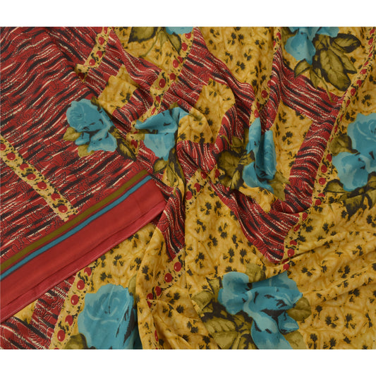 Sanskriti Vintage Red Sarees Moss Crepe Printed Indian Sari 5 Yd Craft Sustainable Fabric