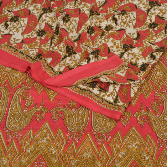 Sanskriti Vintage Pink Sarees Moss Crepe Printed Sari 5Yd Craft Floral Sustainable Fabric