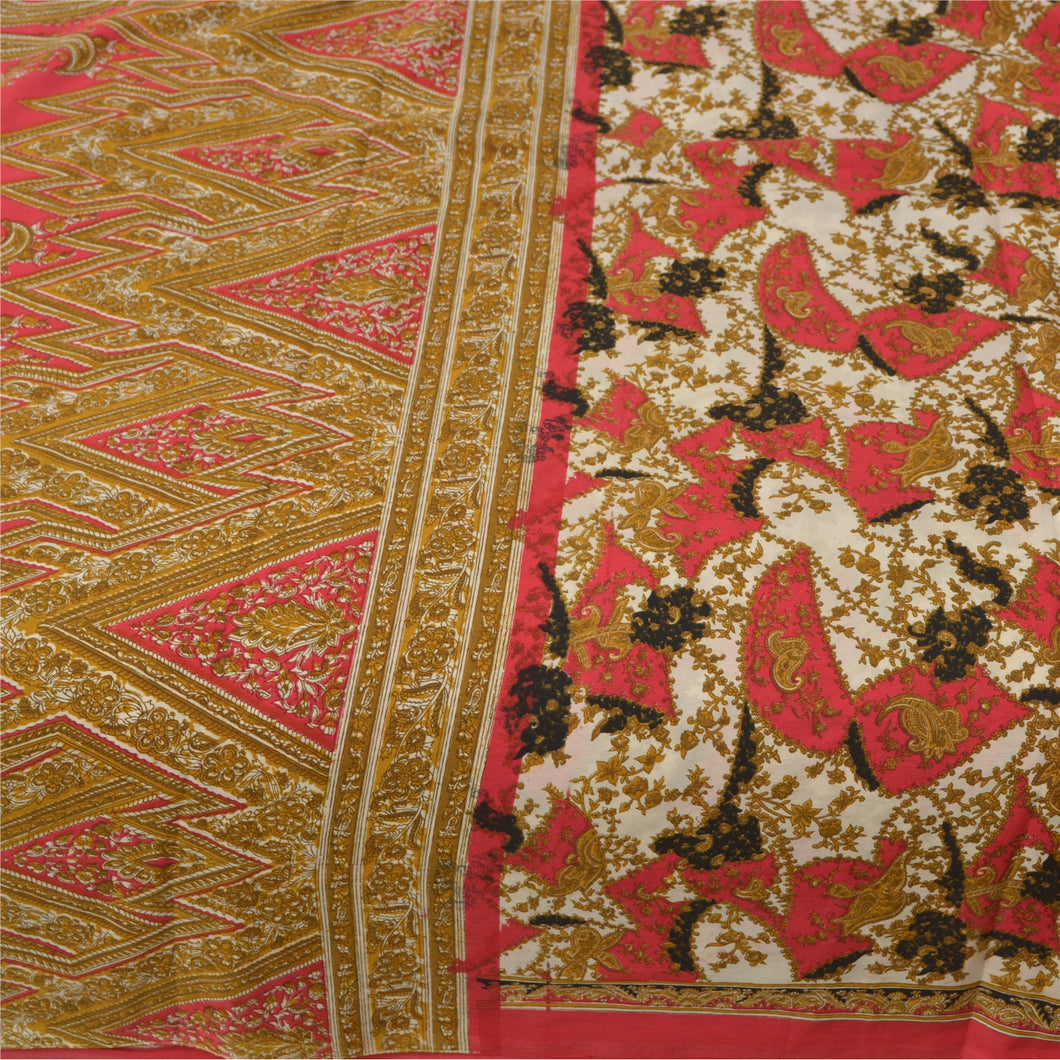 Sanskriti Vintage Pink Sarees Moss Crepe Printed Sari 5Yd Craft Floral Fabric