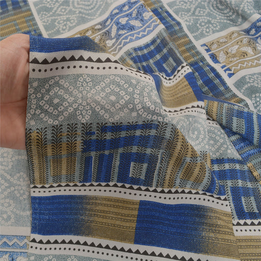 Sanskriti Vintage Gray Sarees Moss Crepe Bandhani Printed Sari 5 YD Craft Sustainable Fabric