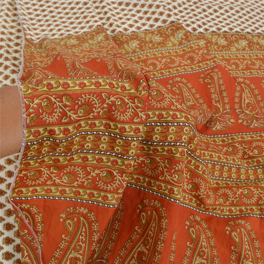 Sanskriti Vintage Cream Indian Sarees Moss Crepe Printed Sari 5 YD Craft Sustainable Fabric