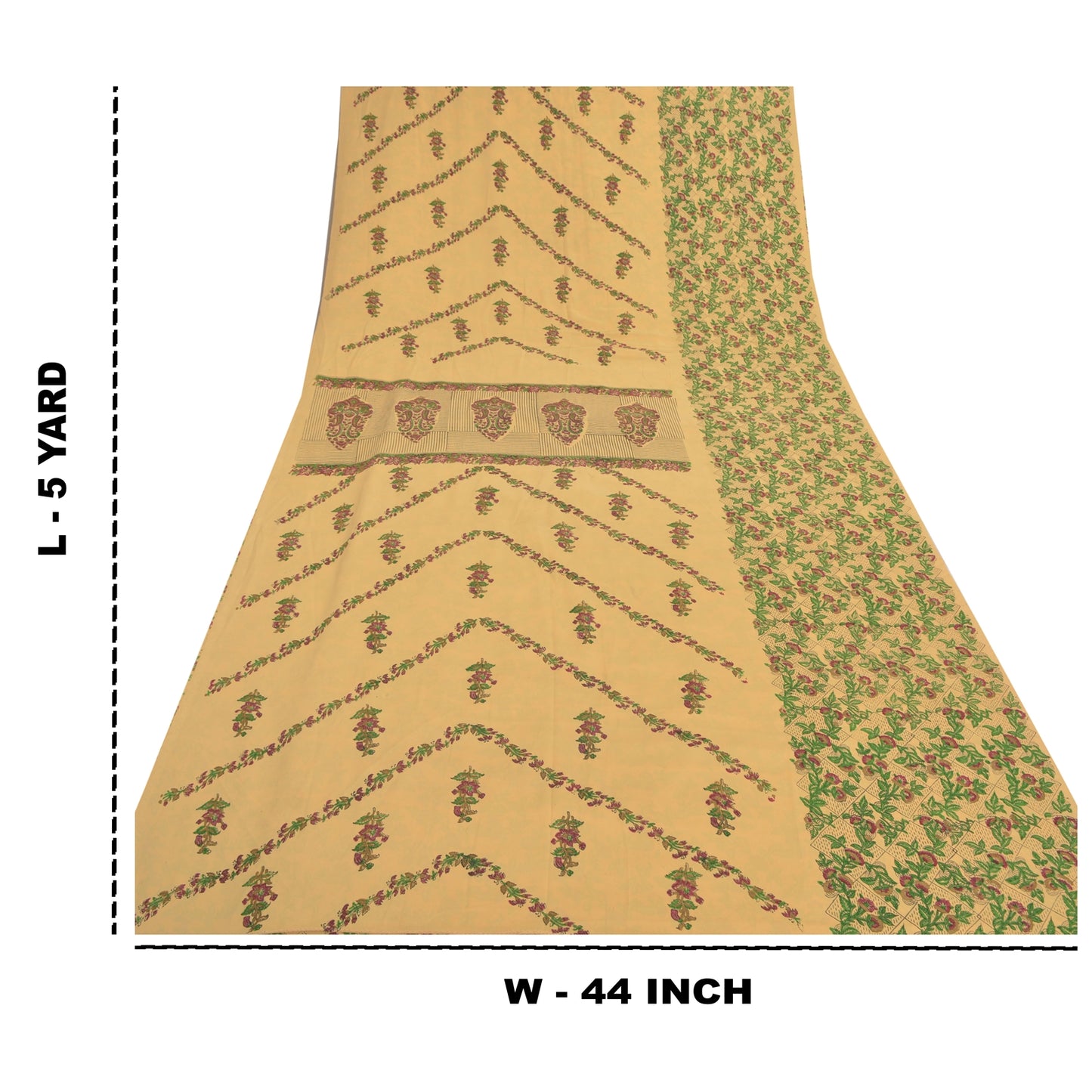 Sanskriti Vintage Beige Sarees Moss Crepe Printed Sari 5YD Floral Craft Sustainable Fabric