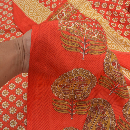 Sanskriti Vintage Red Indian Sarees Moss Crepe Printed Blouse Piece Sari Sustainable Fabric