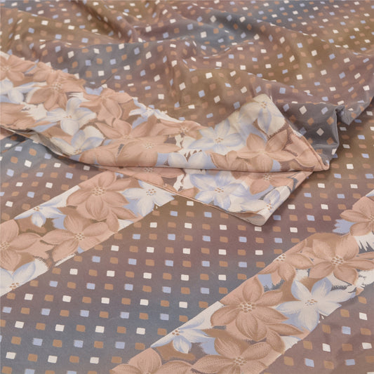 Sanskriti Vintage Gray Sarees Moss Crepe Printed Sari 5YD Craft Sustainable Fabric