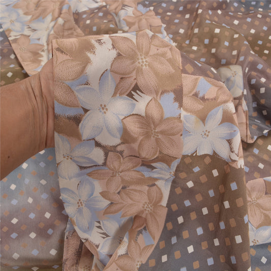 Sanskriti Vintage Gray Sarees Moss Crepe Printed Sari 5YD Craft Sustainable Fabric