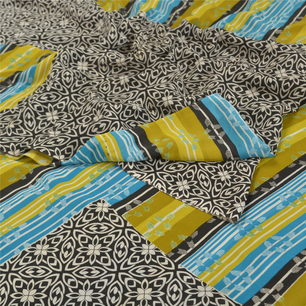 Sanskriti Vintage Multi Sarees Art Silk Sustainable Fabric Craft Printed Sewing 5 Yard Sari