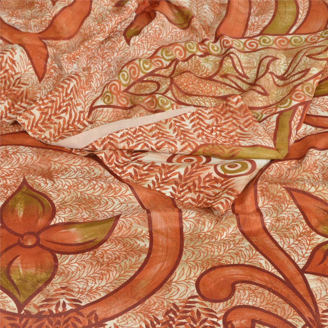 Sanskriti Vintage Brown Sarees Art Silk Fabric Craft Printed Sewing Soft Sari