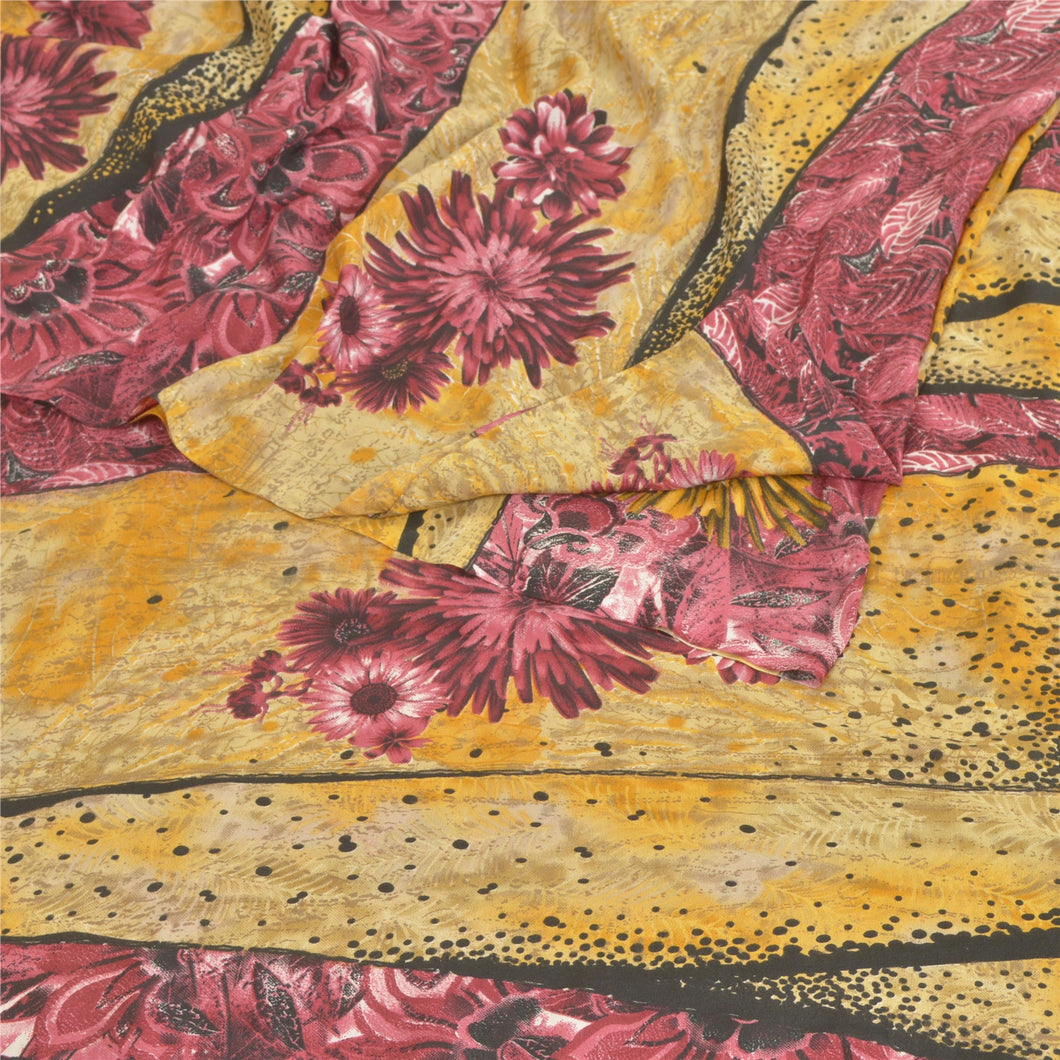 Sanskriti Vintage Cream Indian Sarees Art Silk Fabric Craft Printed Soft Sari