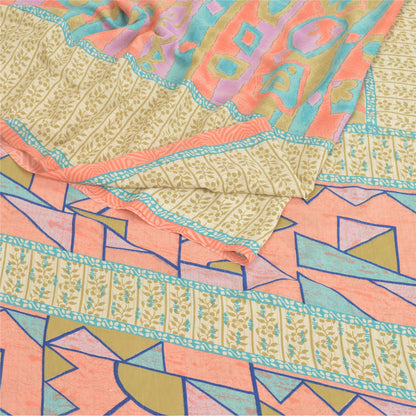 Sanskriti Vintage Indian Sarees Art Silk Soft Sustainable Fabric Craft Printed 5 Yard Sari