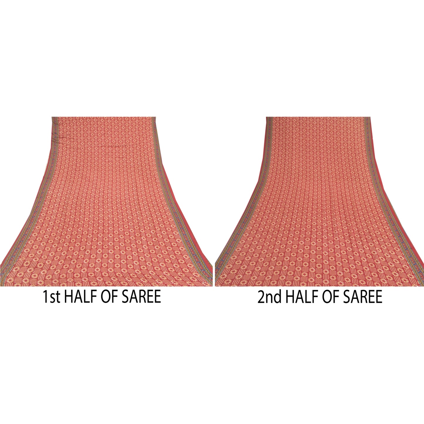 Sanskriti Vintage Dark Red Sarees Art Silk Sustainable Fabric Craft Printed 5 Yard Sari