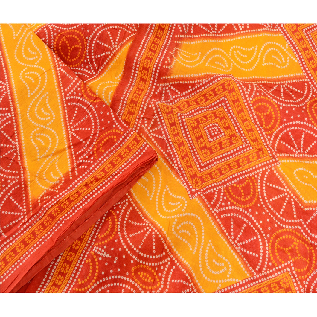 Sanskriti Vintage Red Bandhani Sarees Pure Cotton Printed Sari Soft Craft Fabric