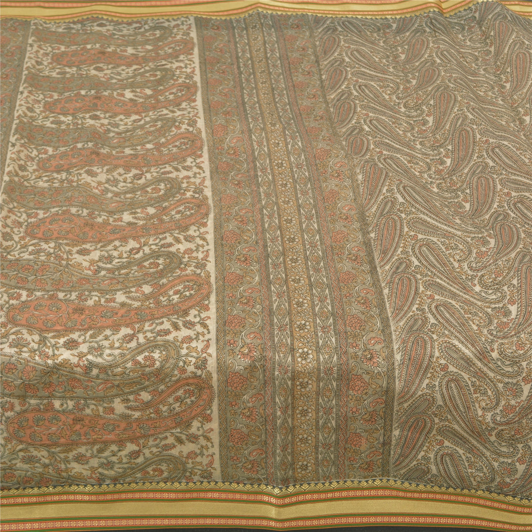 Sanskriti Vintage Gray Sarees Cotton Printed Sari Floral Soft 5yd Craft Fabric