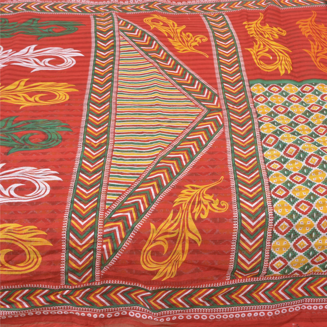 Sanskriti Vintage Red Sarees Pure Cotton Printed Sari Floral Soft Craft Fabric