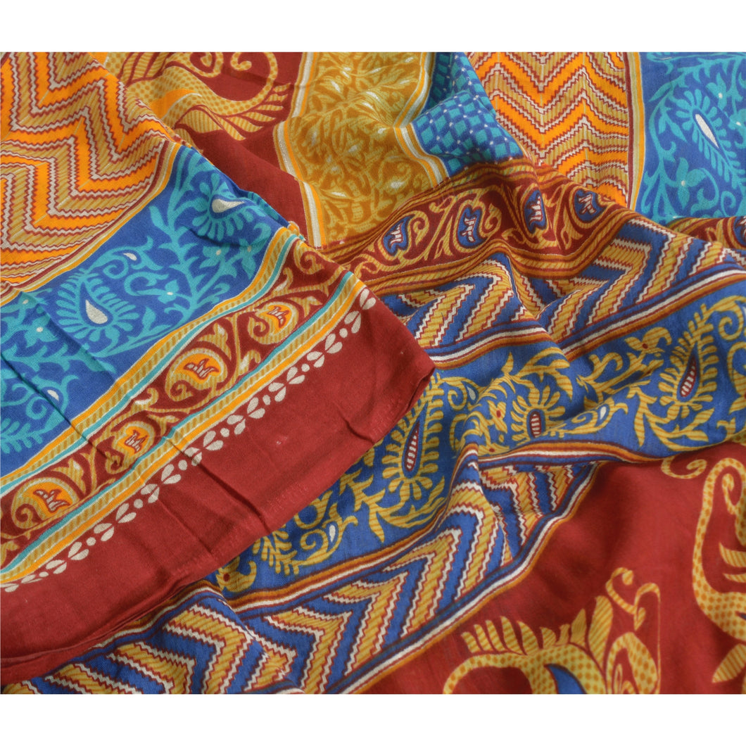 Sanskriti Vintage Multi Sarees Pure Cotton Printed Sari 5yd Floral Craft Fabric