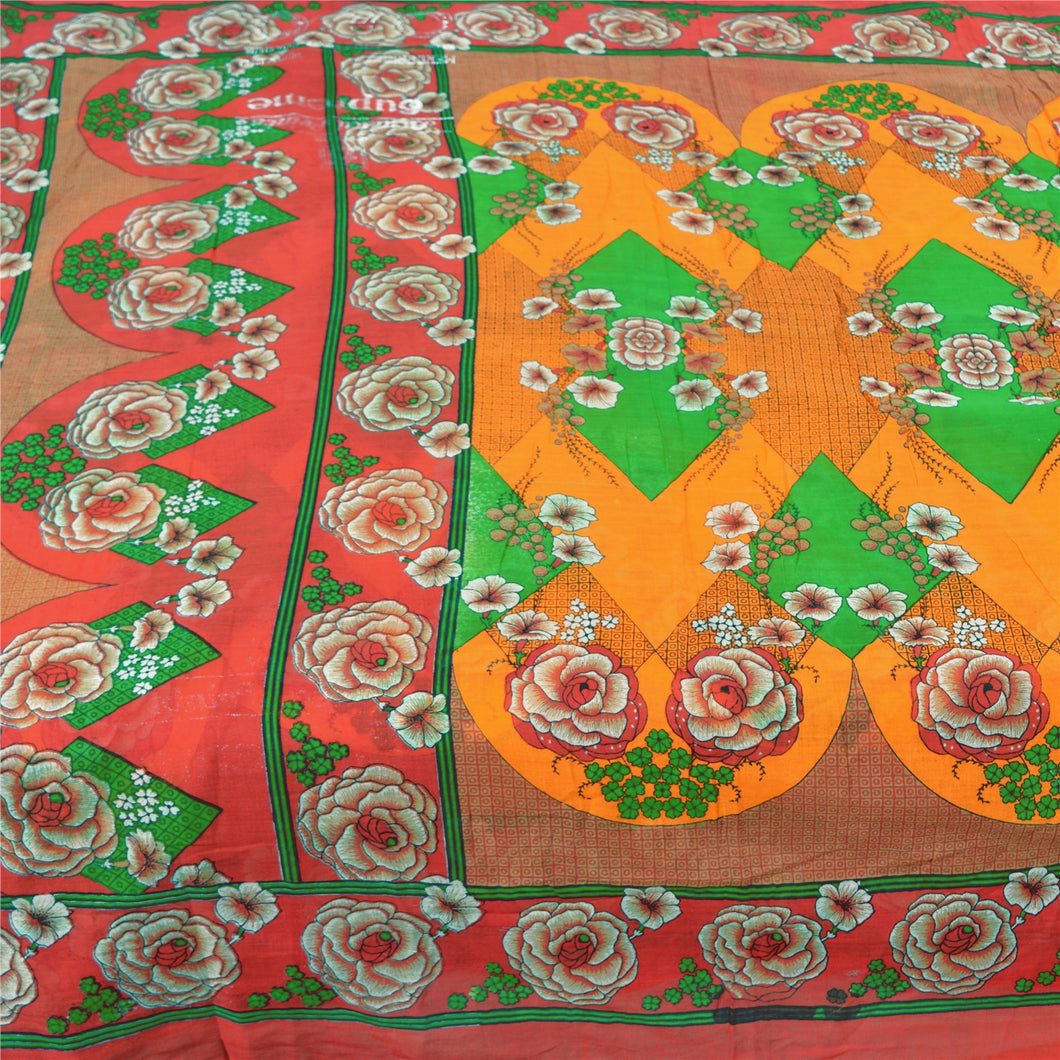 Sanskriti Vintage Multi Indian Sarees Pure Cotton Printed Sari 5yd Craft Fabric