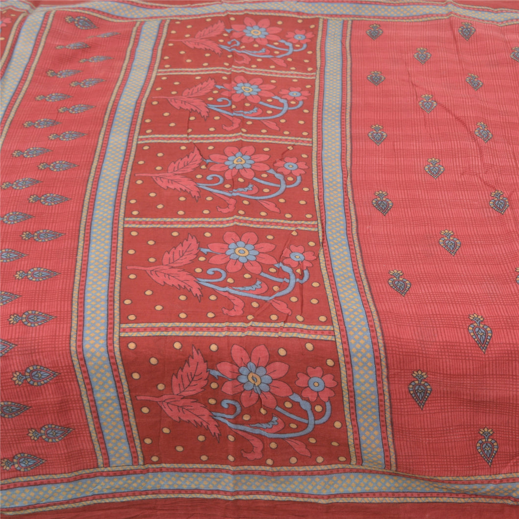 Sanskriti Vintage Sarees Red Indian Pure Cotton Printed Sari Floral Craft Fabric