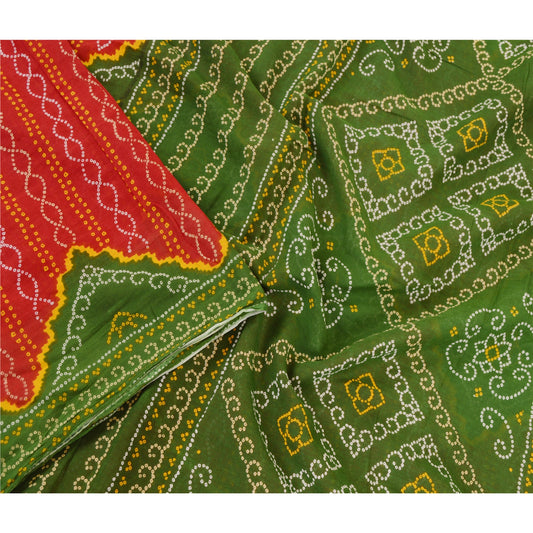 Sanskriti vintage sarees rød bandhani trykt ren bomuld Sari 5yd Craft bæredygtigt stof