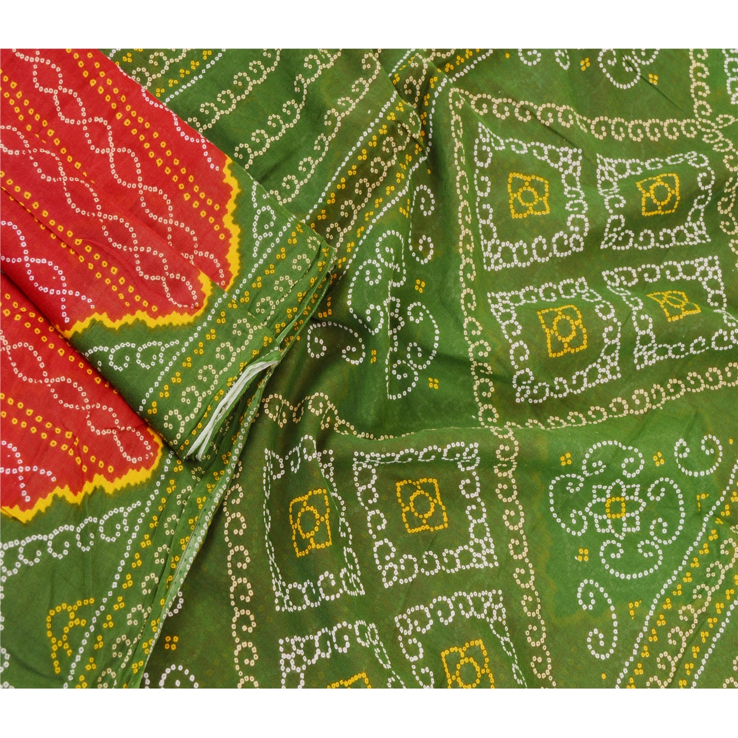 Sanskriti vintage sarees rød bandhani trykt ren bomuld Sari 5yd Craft bæredygtigt stof