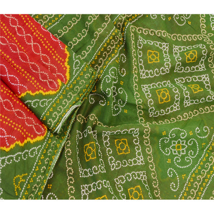 Sanskriti vintage sarees rød bandhani trykt ren bomuld Sari 5yd Craft bæredygtigt stof