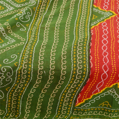 Sanskriti vintage sarees rød bandhani trykt ren bomuld Sari 5yd Craft bæredygtigt stof