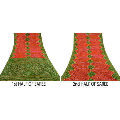 Sanskriti vintage sarees rød bandhani trykt ren bomuld Sari 5yd Craft bæredygtigt stof