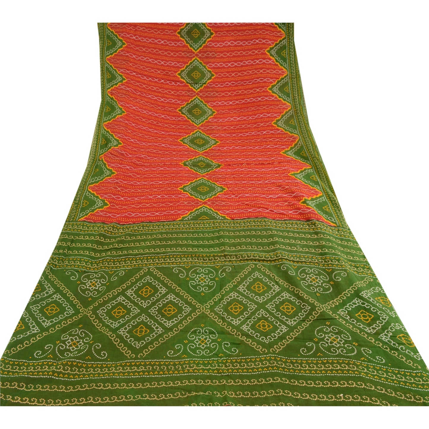 Sanskriti vintage sarees rød bandhani trykt ren bomuld Sari 5yd Craft bæredygtigt stof