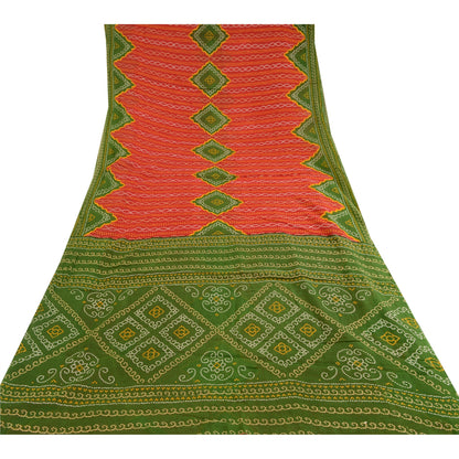 Sanskriti vintage sarees rød bandhani trykt ren bomuld Sari 5yd Craft bæredygtigt stof