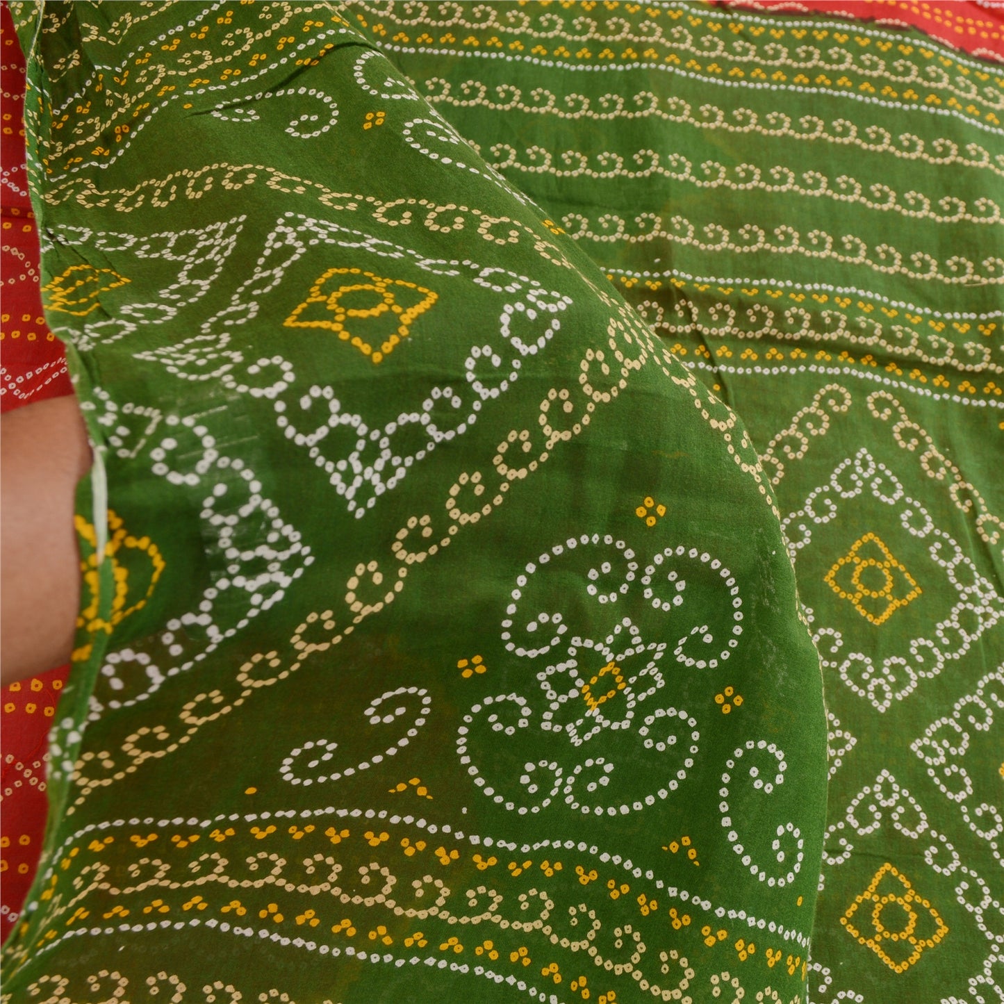 Sanskriti vintage sarees rød bandhani trykt ren bomuld Sari 5yd Craft bæredygtigt stof