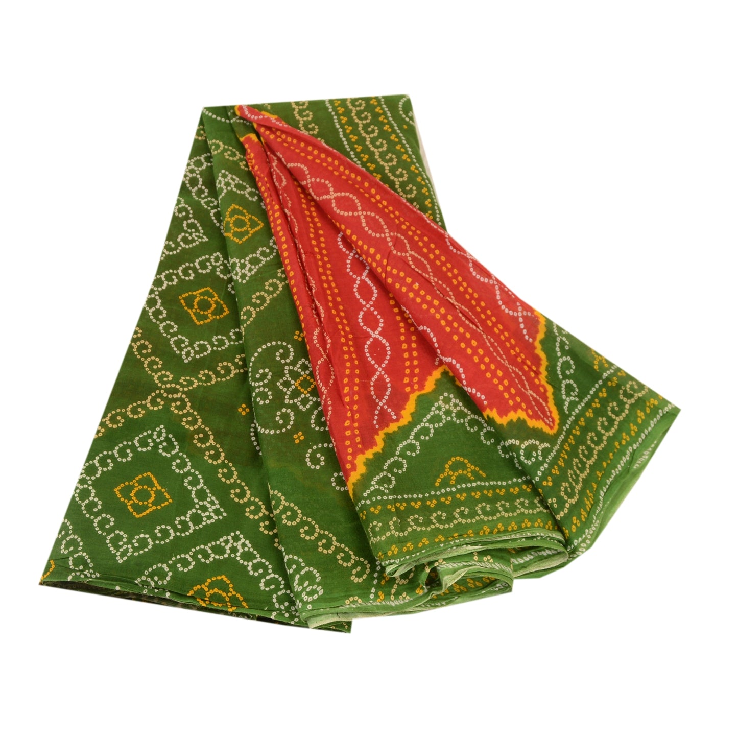 Sanskriti vintage sarees rød bandhani trykt ren bomuld Sari 5yd Craft bæredygtigt stof
