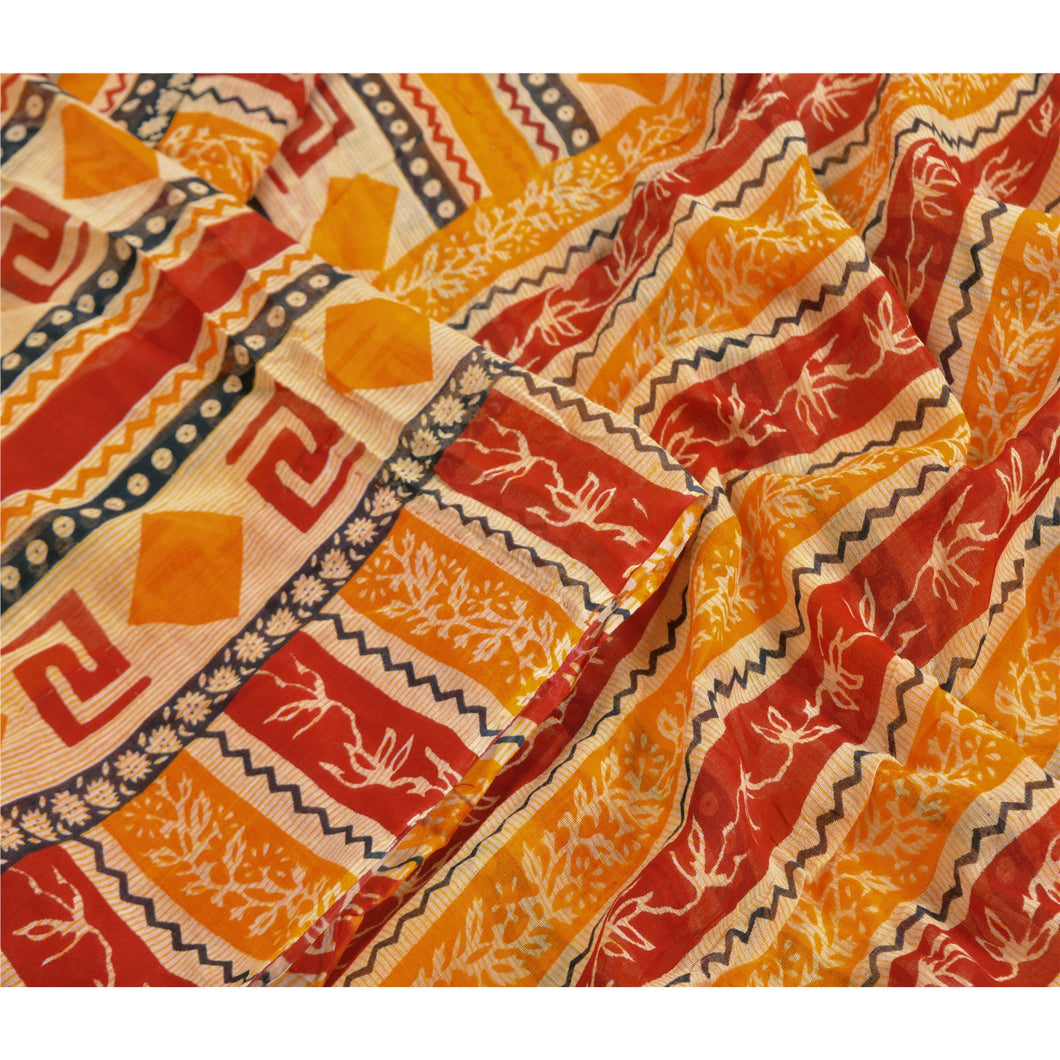 Sanskriti Vintage Sarees Red Indian Printed Pure Cotton Sari 5yd Craft Fabric