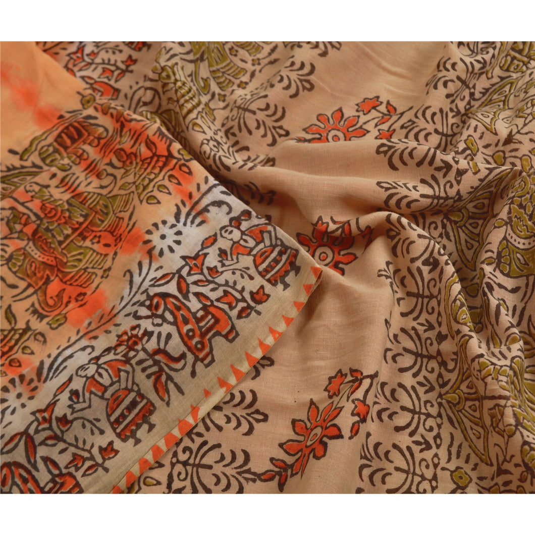 Sanskriti Vintage Sarees Pure Cotton Block Printed Leheria Sari Craft Fabric