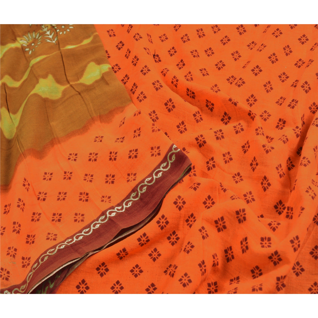 Sanskriti Vintage Sarees Brown Batik 100% Pure Cotton Printed Sari Craft Fabric