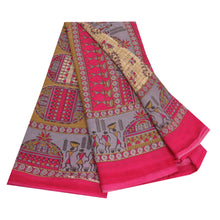Load image into Gallery viewer, Sanskriti Vintage Sarees Green Warli Art Printed Pure Cotton Sari Craft Fabric
