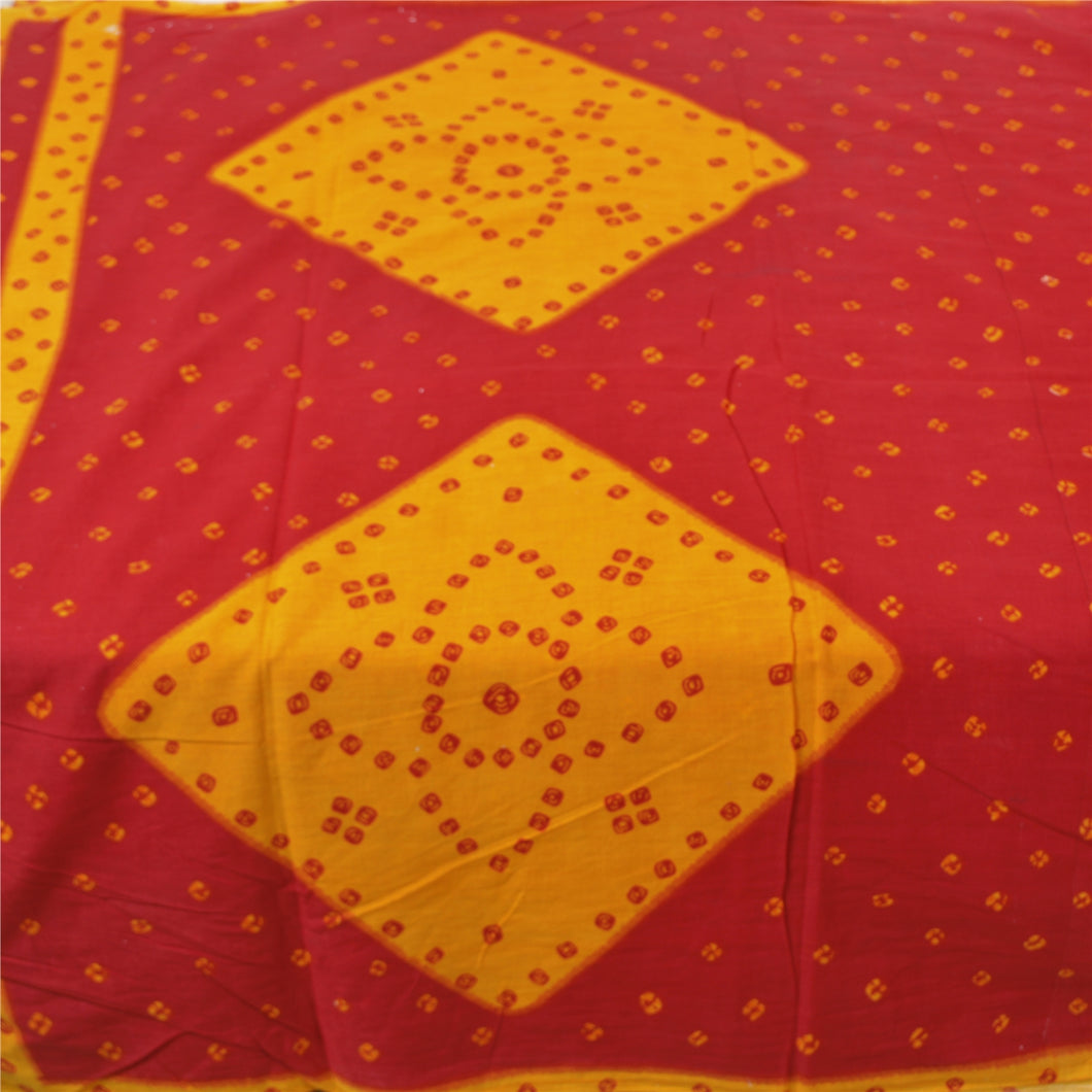 Sanskriti Vintage Red Sarees 100% Pure Cotton Bandhani Printed Sari Craft Fabric