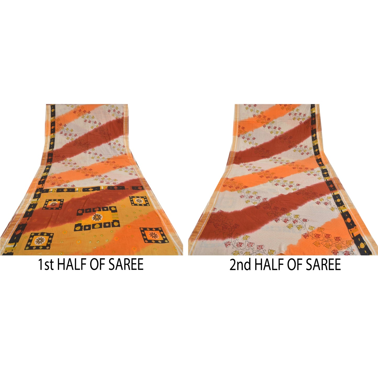 Sanskriti Vintage Sarees Ivory Printed 100% Pure Cotton Sari 5yd Craft Sustainable Fabric