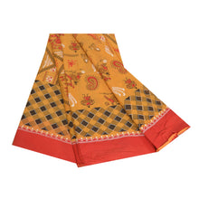 Load image into Gallery viewer, Sanskriti Vintage Sarees Mustard Warli Art Printed Pure Cotton Sari Craft Fabric
