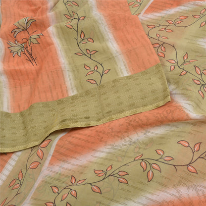 Sanskriti Vintage Sarees Indian Peach Pure Cotton Printed Sari 5yd Craft Sustainable Fabric