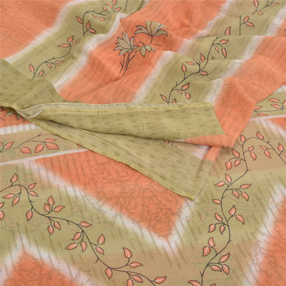 Sanskriti Vintage Sarees Indian Peach Pure Cotton Printed Sari 5yd Craft Sustainable Fabric