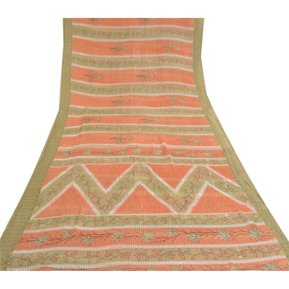 Sanskriti Vintage Sarees Indian Peach Pure Cotton Printed Sari 5yd Craft Sustainable Fabric