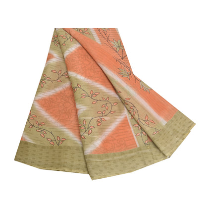 Sanskriti Vintage Sarees Indian Peach Pure Cotton Printed Sari 5yd Craft Sustainable Fabric