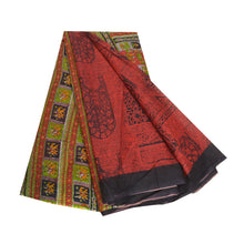 Load image into Gallery viewer, Sanskriti Vintage Sarees Red Human Animal Printed Pure Cotton Sari Craft Fabric
