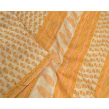 Load image into Gallery viewer, Sanskriti Vintage Sarees Ivory Block Printed Cotton Silk Sari 5yd Craft Fabric
