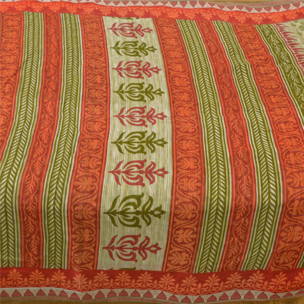 Sanskriti Vintage Sarees Pastel-Green Pure Cotton Printed Sari Soft Craft Fabric