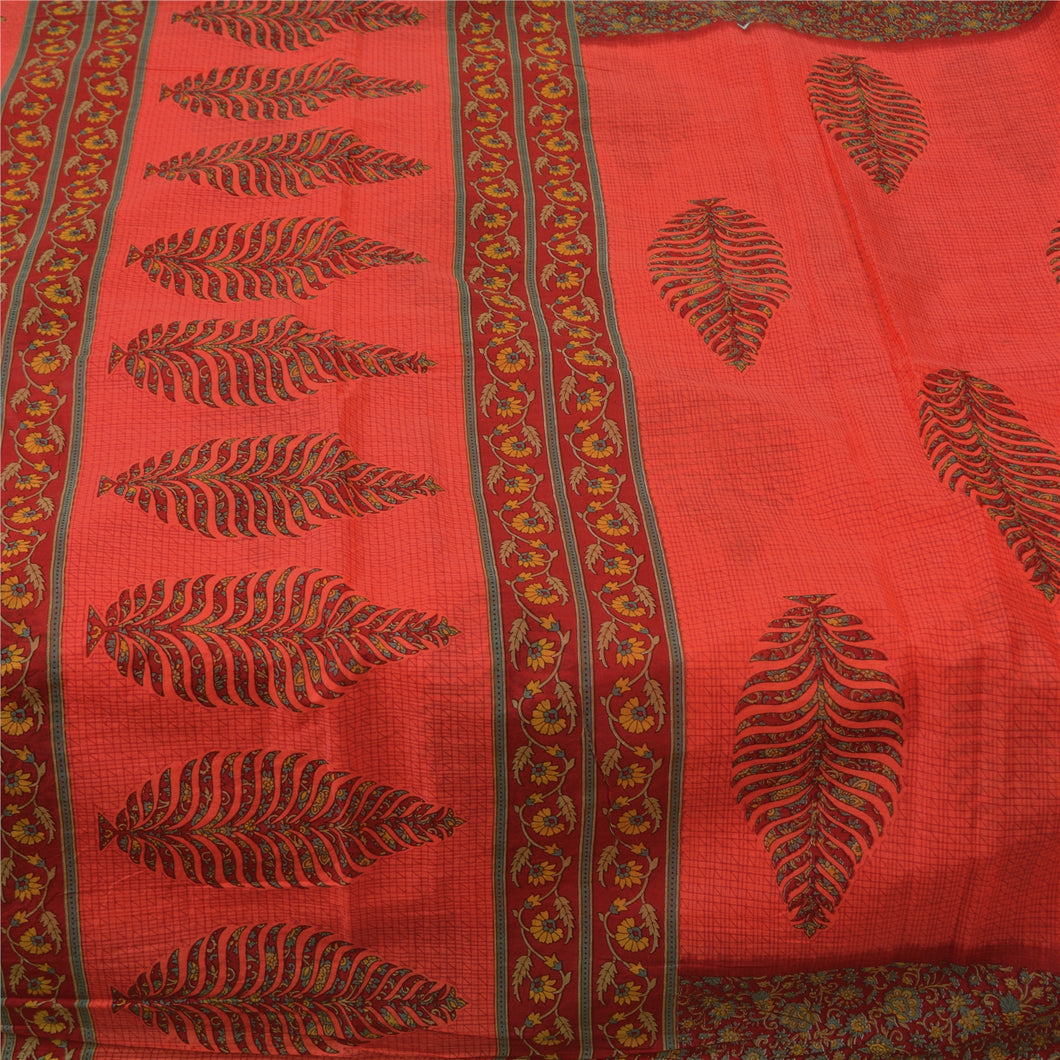 Sanskriti Vintage Sarees Red Pure Cotton Printed Sari Floral 5yd Craft Fabric