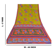 Load image into Gallery viewer, Sanskriti Vintage Sarees Green Printed Pure Cotton Sari 5yd Floral Craft Fabric
