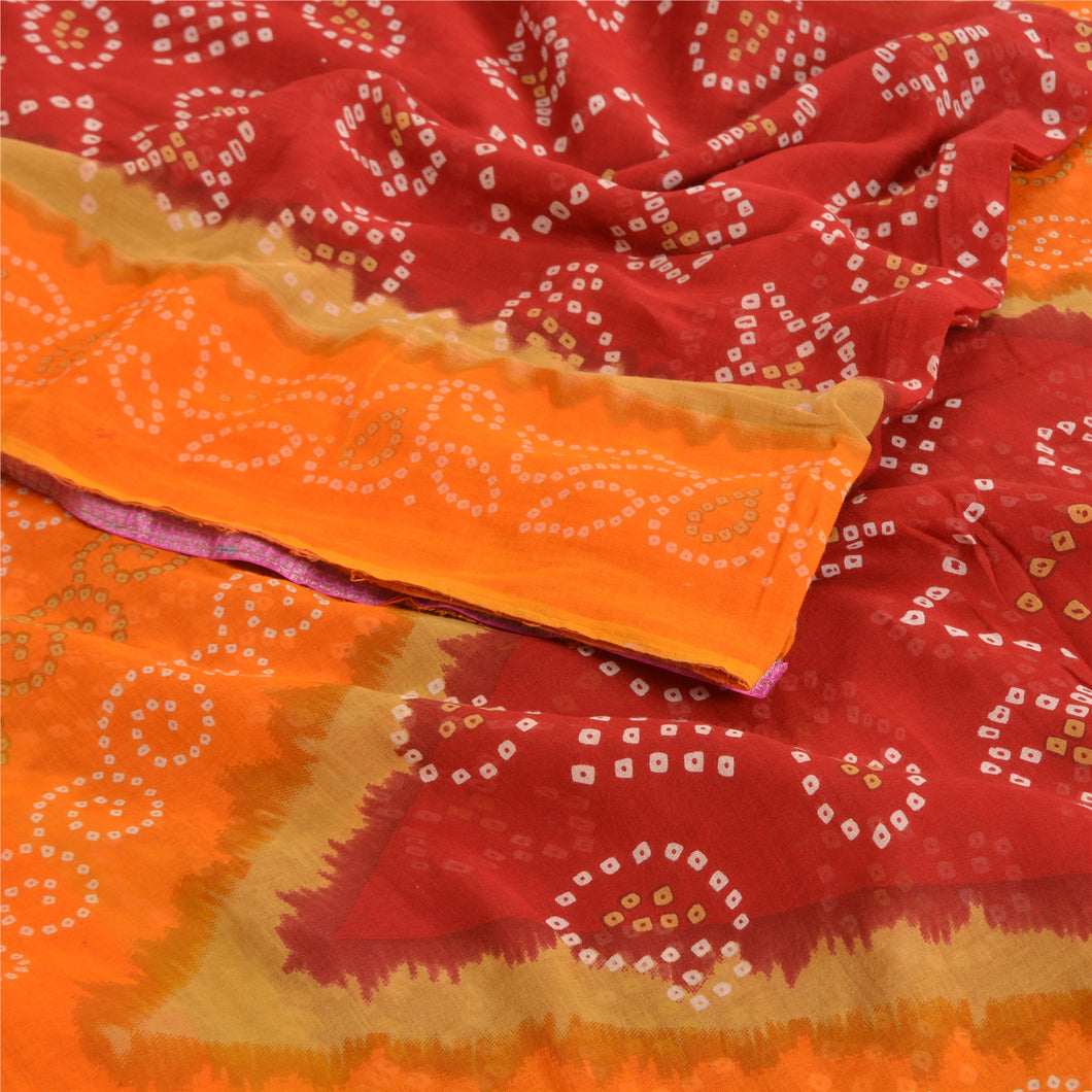 Sanskriti Vintage Sarees Dark Red Bandhani Printed Pure Cotton Sari Craft Fabric